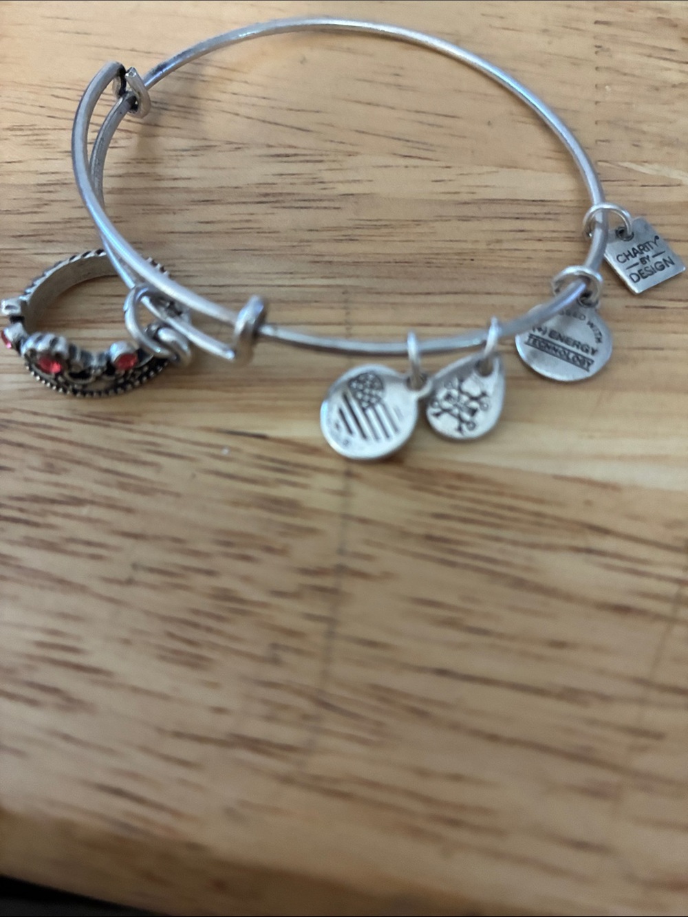 Alex and Ani Tiara Crown Charm Pink Crystal Silver Tone Bangle Bracelet